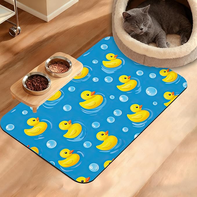 Yellow Rubber Ducks Dog Food Mat, Soap Bubbles Absorbent Pet Feeding Mat by Unknown
