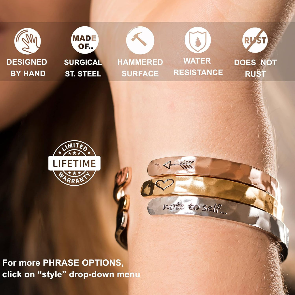 Carviell Bracelets for Women – 100+ Meaningful Engraved Messages – Solid 316L Surgical Stainless Steel Cuff Bracelet – Gift Ready