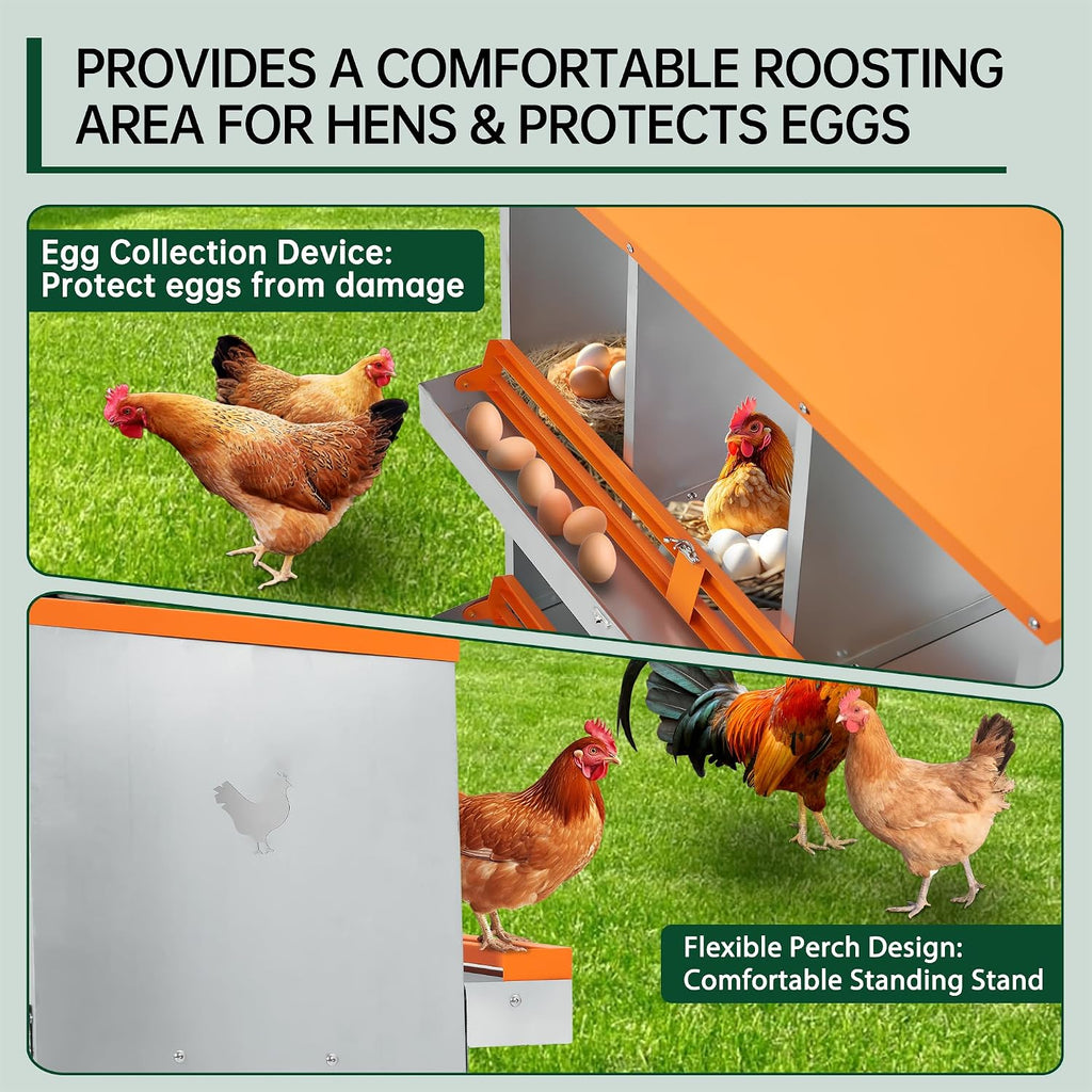 Chicken Nesting Boxes, Two-Tier Metal Chicken Egg Laying Box with 6 Compartments Large Vented Holes Chicken Coop for Egg Collection