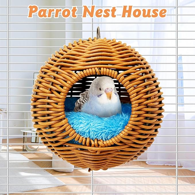 BNOSDM Rattan Bird Nest Parrot Nesting House Parakeet Nesting Soft Lovebird - Image 3