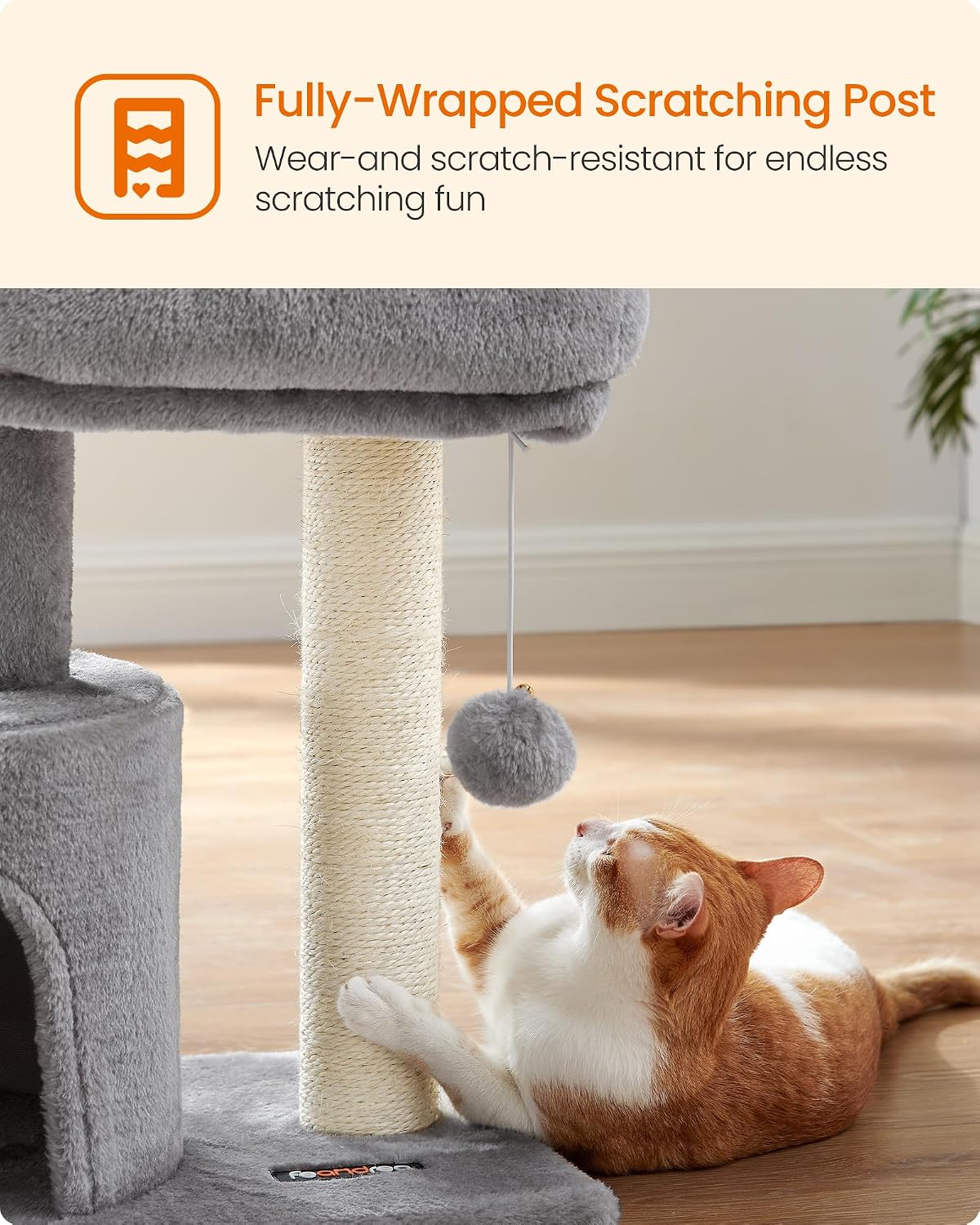Feandrea Cat Tree, 18.5-in Small Cat Tower, Cute Kittens Condo, Light Gray