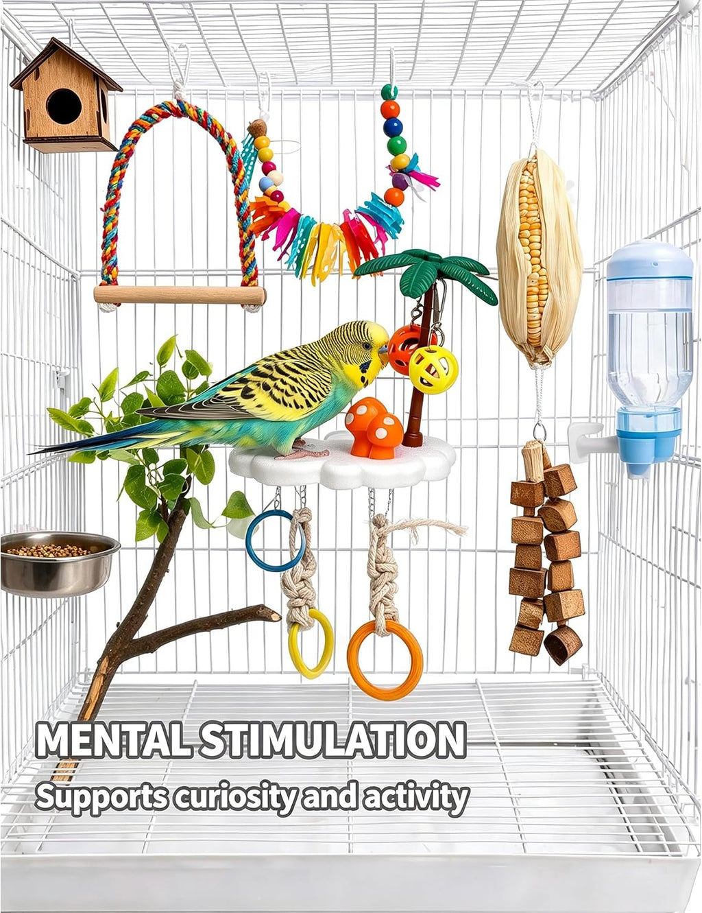 Cloud Shape Bird Perch Stand with Coconut Tree Hanging Balls for Birds