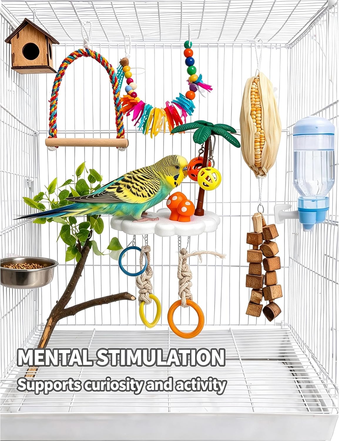 Cloud Shape Bird Perch Stand with Coconut Tree Hanging Balls for Birds