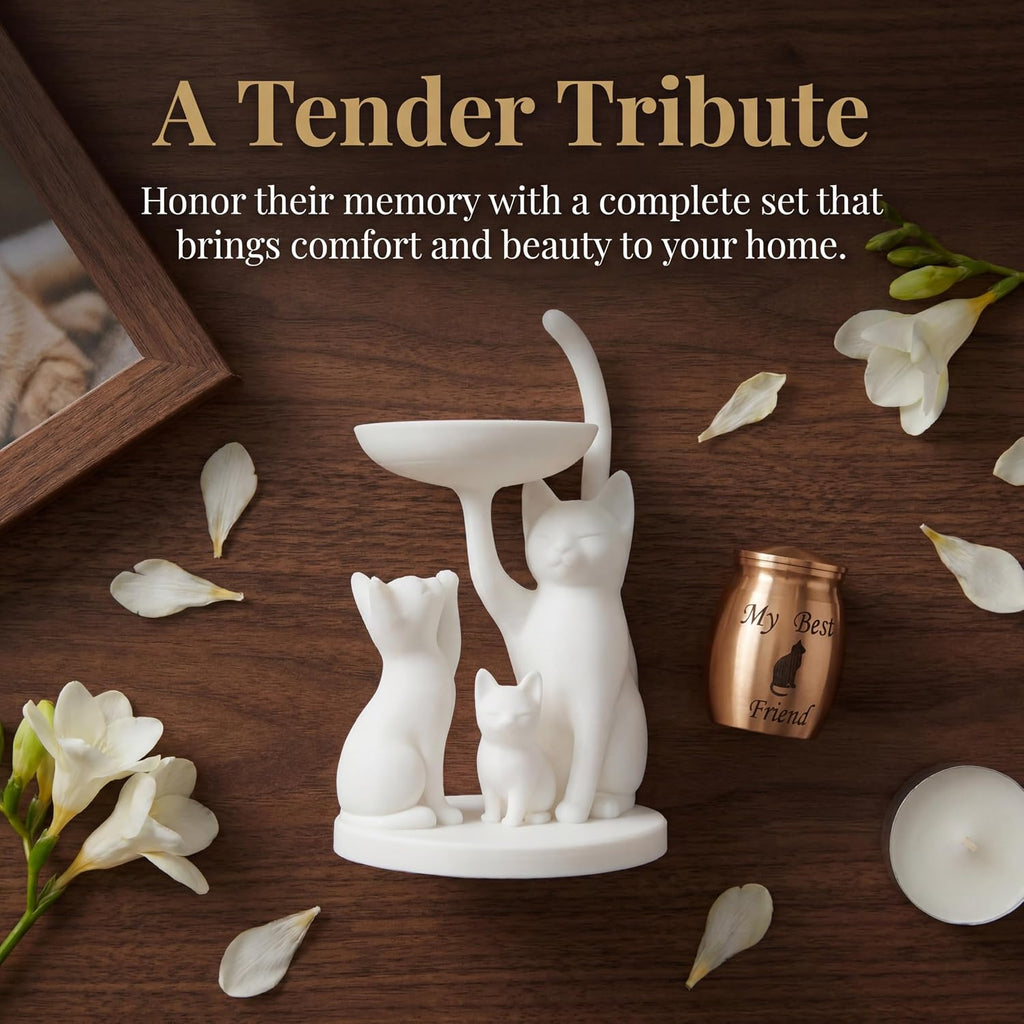 White Cat urn，Cat Memorial,Pet Urn for Cat Ashes
