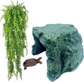 Reptile Rock Hideout Cave,Tortoise Hide Caves,Resin Hides Shelter,Reptile Green Plant Decoration Habitat Decor Terrarium Accessories for Lizards Bearded Dragon Gecko Turtles Spiders