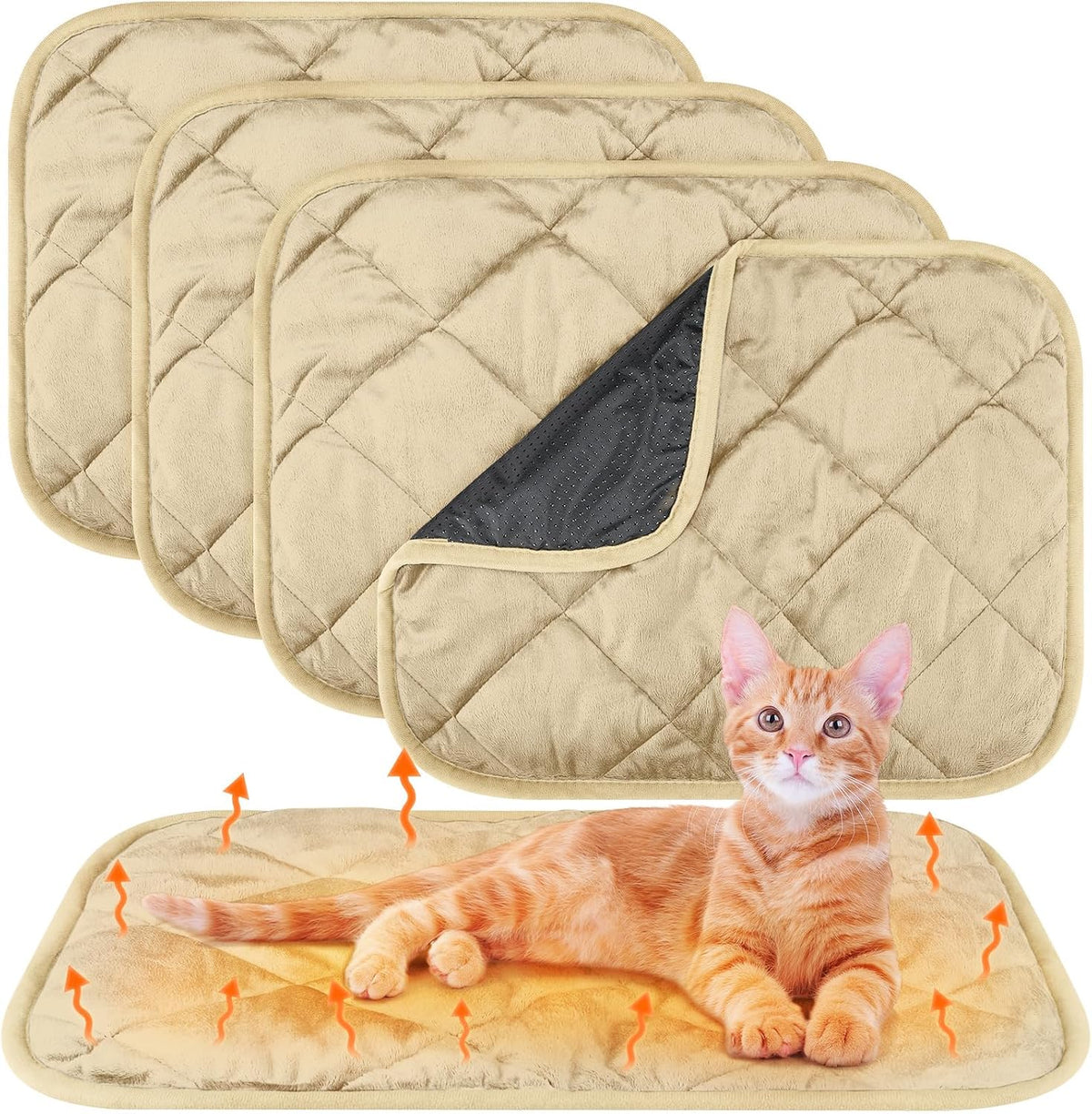 4 Pack Self Heating Cat Pad Self Warming Dog Mat Reflects Body Heat Extra Warm Thermal Pet Pad Washable Dog Cat Bed Crate Bed Mat Blanket(Mixing Colors,16 x 20 Inch)