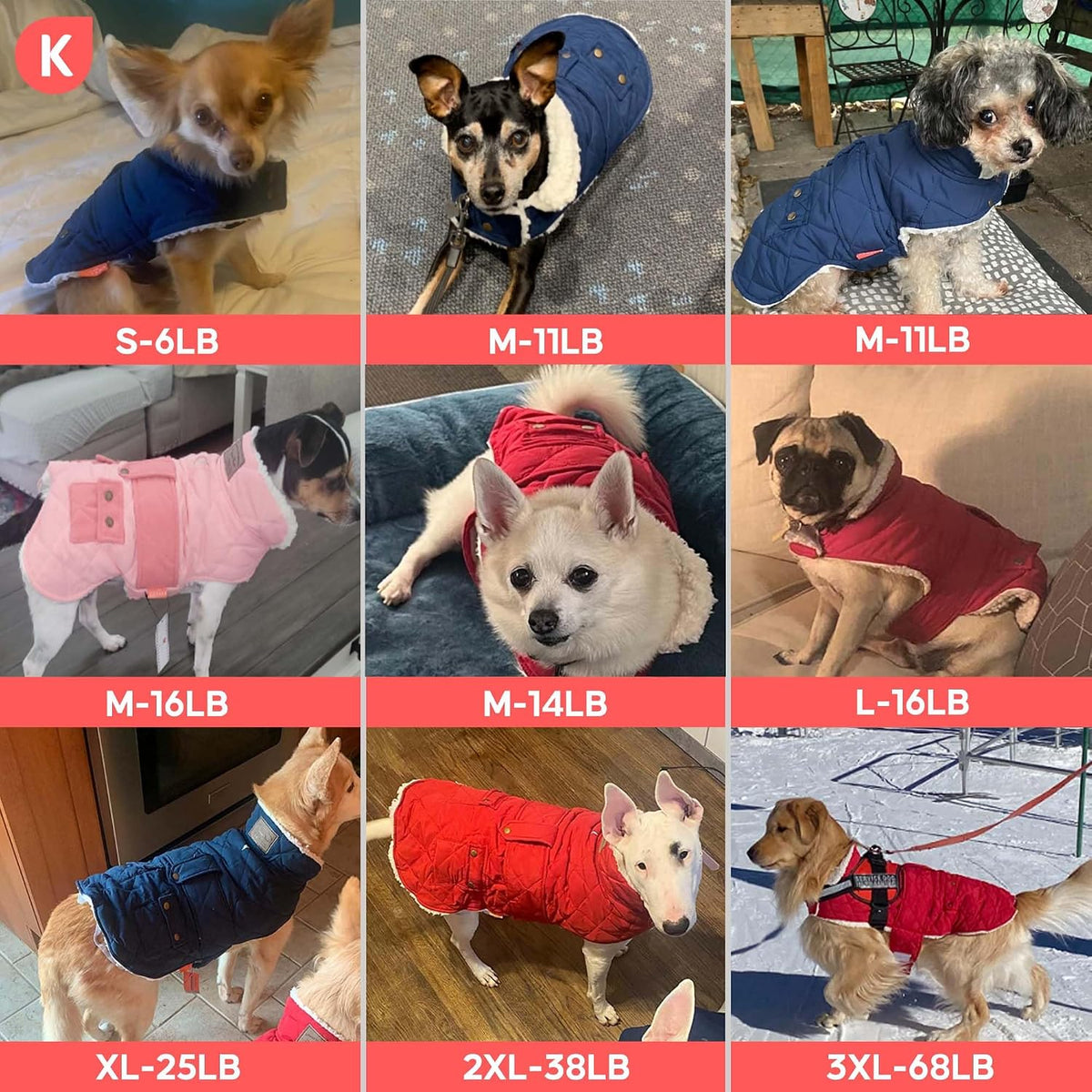 KYEESE Waterproof & Windproof Dog Coat for Small Dogs Puffer Jacket