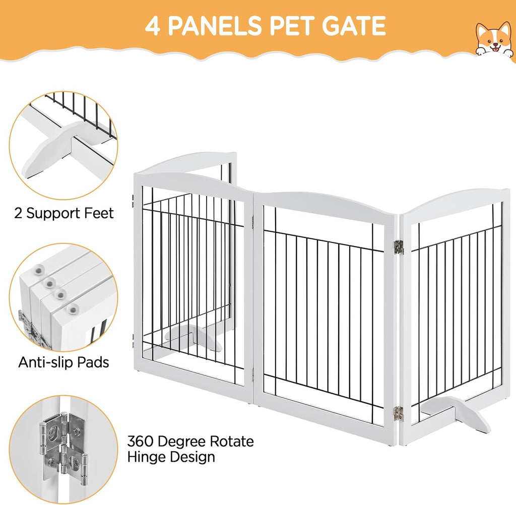 Yaheetech 32"H 4-Panel Extra Wide Freestanding Dog Gate For Stairs Doorways