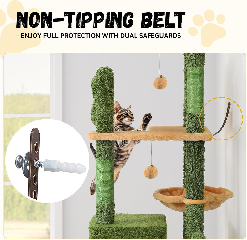 DWVO Cactus Cat Tree for Large Cats: 60" Tall with Self-Grooming Brush