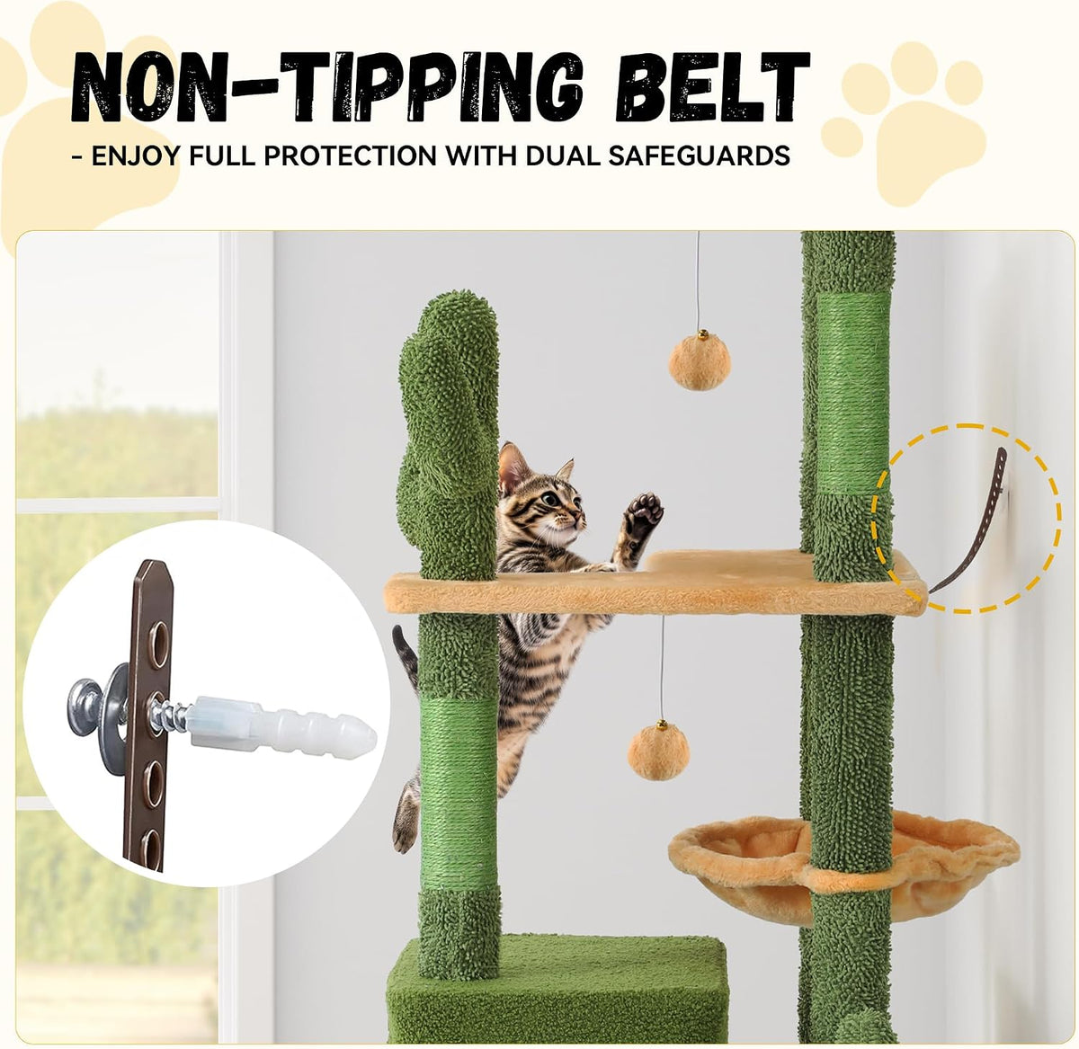 DWVO Cactus Cat Tree for Large Cats: 60" Tall with Self-Grooming Brush