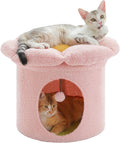 PETEPELA 20" Cute Cat Tree House with Removable Flower Bed, Pink