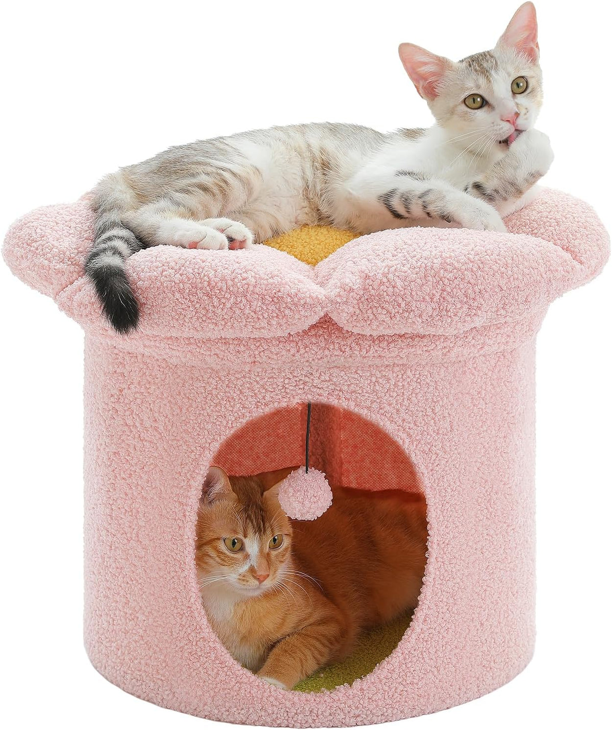 PETEPELA 20" Cute Cat Tree House with Removable Flower Bed, Pink