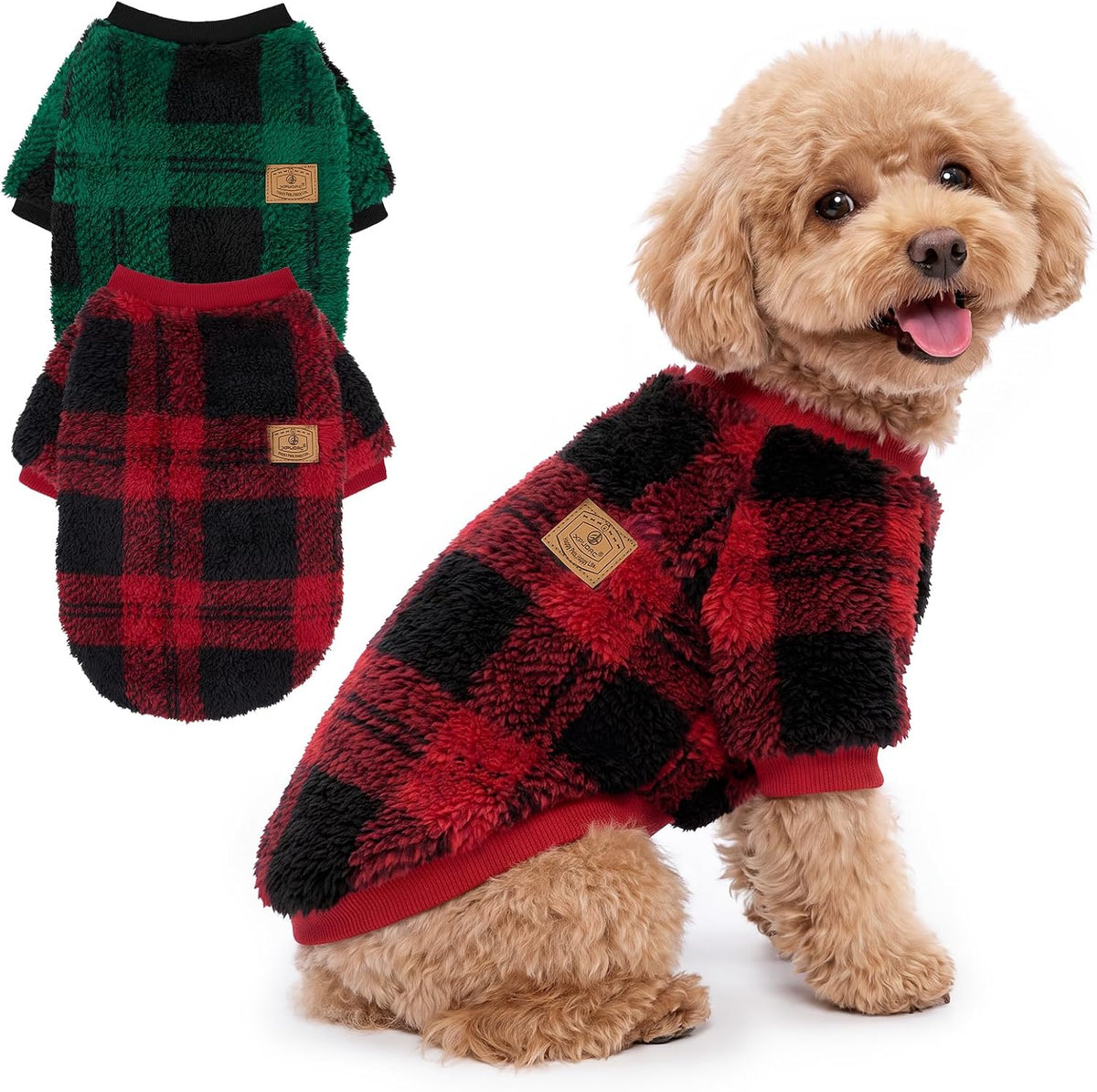 XPUDAC 2 Pack Dog Sweater for Small Medium Dogs Fleece Dog Sweaters Plaid Winter Warm Soft Doggie Sweaters Pullover Design for Chihuahua Yorkie Boy Girl Pet Clothes Outfits M