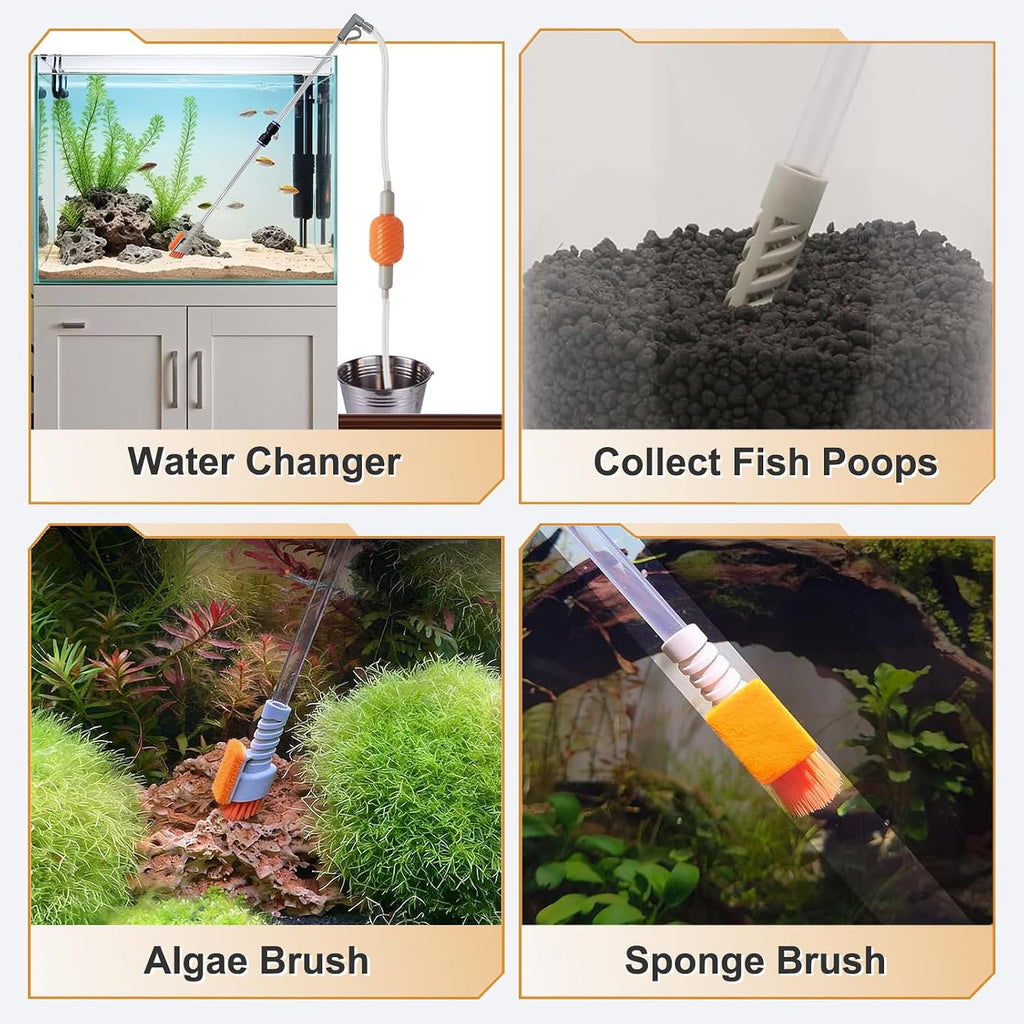 Carefree Fish Compact Aquarium Siphon Vacuum with Brush