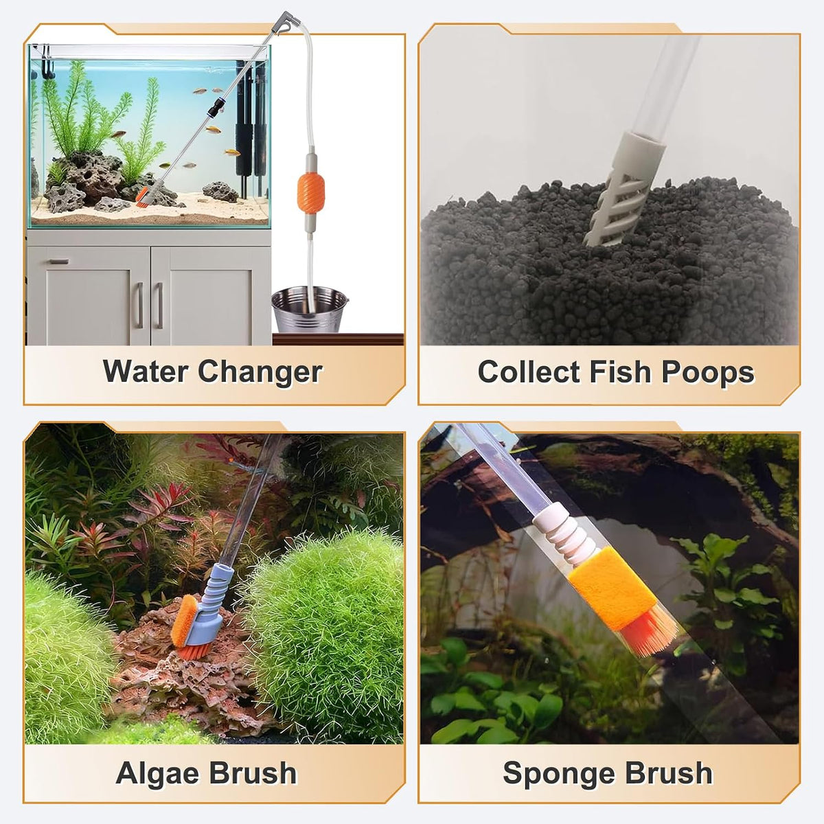 Carefree Fish Compact Aquarium Siphon Vacuum with Brush