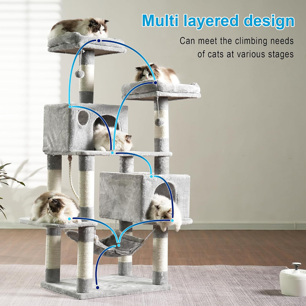 Hey-brother Cat Tree Tower with Sisal Scratching Posts, Big Condo, MPJ020W