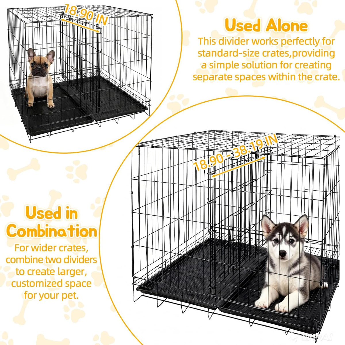 Dog Crate Divider Panel 2-Pack, 28" H Adjustable Kennel Divider