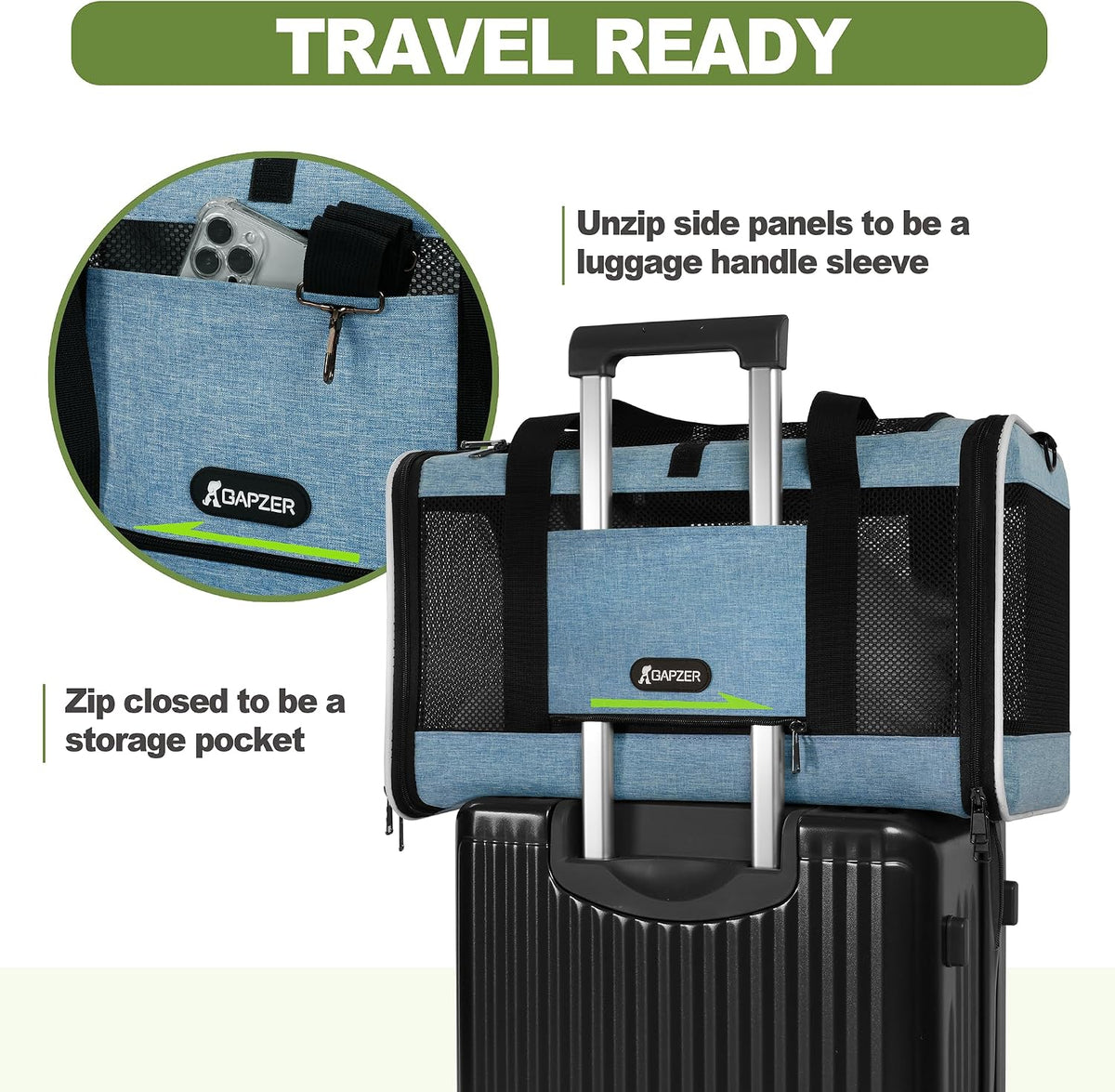 GAPZER Cat Carrier 18 x 11 x 11 Top Loading Soft Pet Travel Bag Over 15lbs
