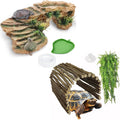 Turtles Basking Platform 3Pcs Resin Bearded Dragons Climbing Step Ramp and Large Reptile Hide Reptile Hiding Cave