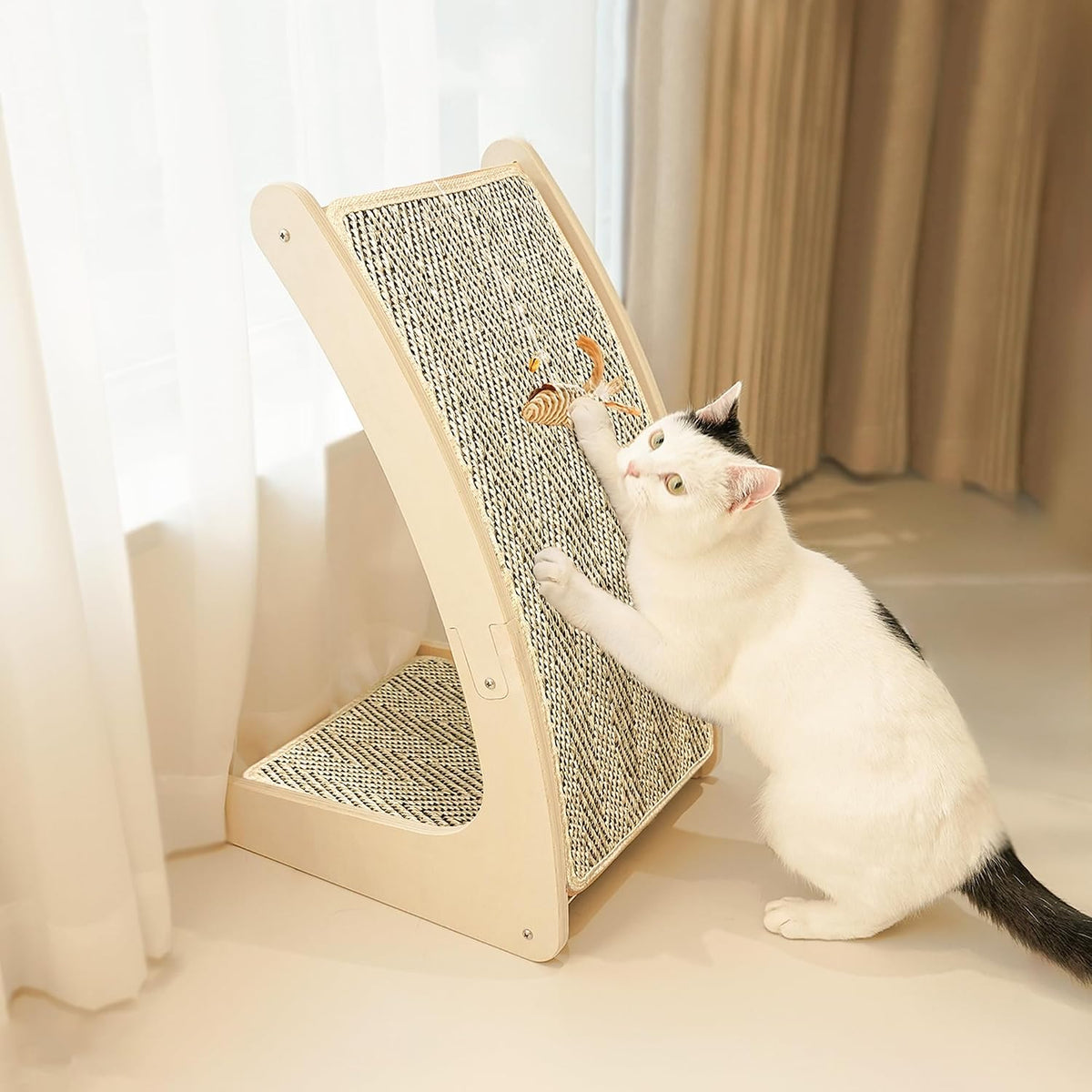 PETKARAY Couch Corner Cat Scratcher, 28'' Corner Wall Scratching Post, Sisal Cat Scratch Pad for Sofa & Furniture Protection with Toy Ball