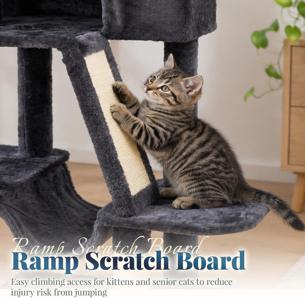Hey-brother Cat Tree Tower with Padded Platform Bed, Hammock, MPJ019-SG
