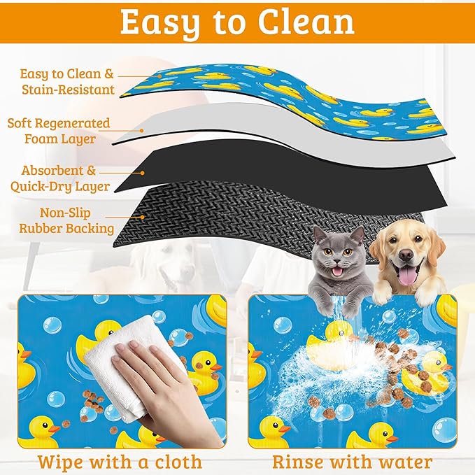 Yellow Rubber Ducks Dog Food Mat, Soap Bubbles Absorbent Pet Feeding Mat - Image 5