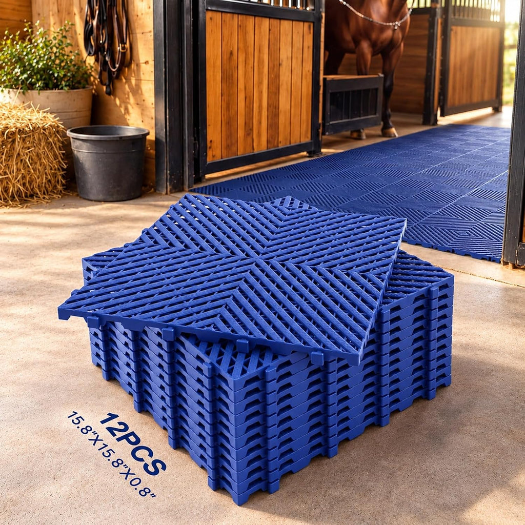 12 Pcs Horse Stall Mat 4 x 5.27 ft Plastic Stable Mat Interlocking