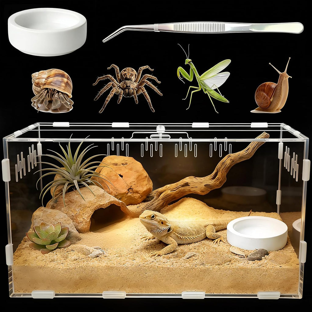 Acrylic Reptile Terrarium, Tarantula Enclosure(Tweezers & Bowl Included)