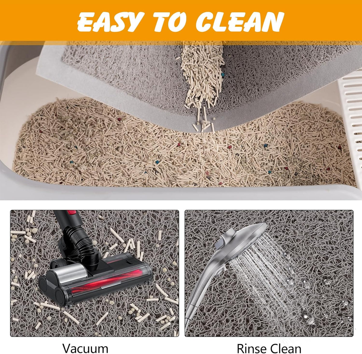 ondware Cat Litter Mat 47 x 31.5 in, Waterproof Non-Slip, Gray