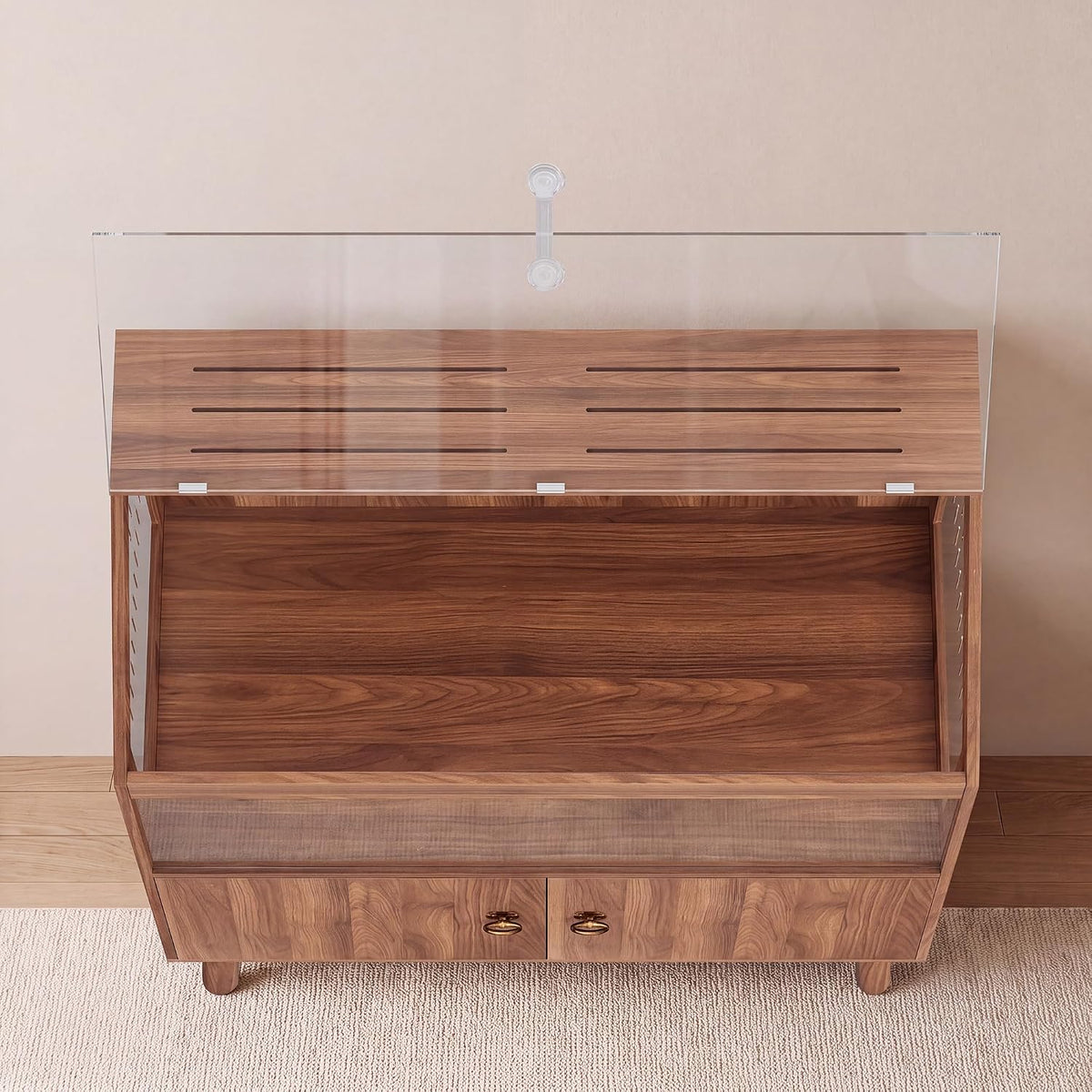 Patikuin Large Hamster Cage Enclosure, Acrylic Small Animal Habitat with Storage Stand, Lockable Top & Ventilation, for Hamster, Guinea Pig, Rat, Hedgehog, Gerbil, Walnut