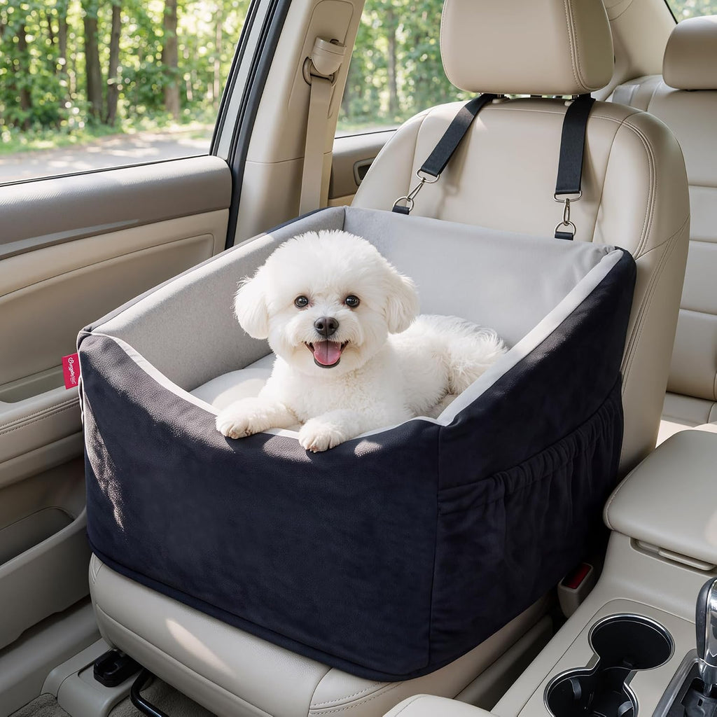 BurgeonNest Small Dog Car Seat for Dogs Up to 25 lbs (Black Grey)