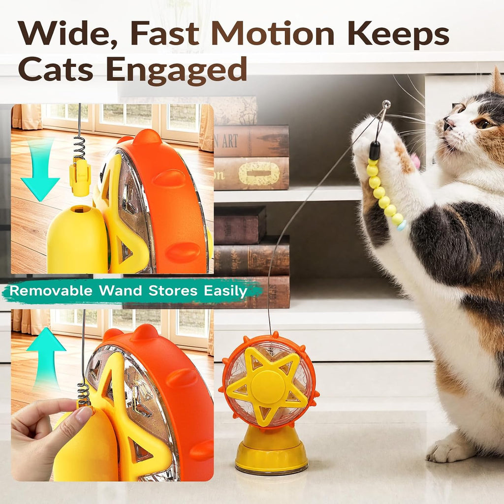 Interactive Cat Treat Dispenser, 2-in-1 Slow Feeder & Wand, Yellow