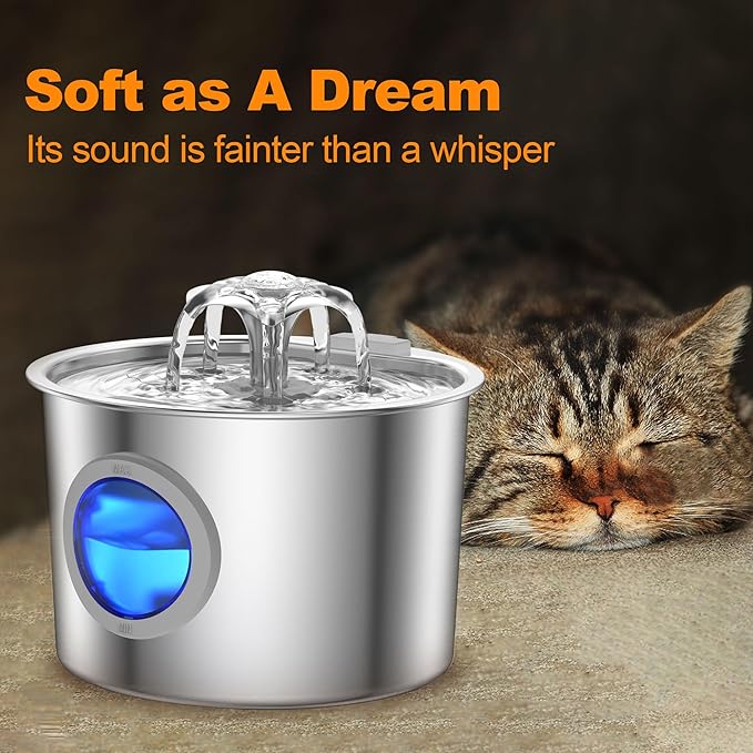 Cat Water Fountain with 6 Filters Advanced 304 Stainless Steel 2.2L/74oz with - Image 6