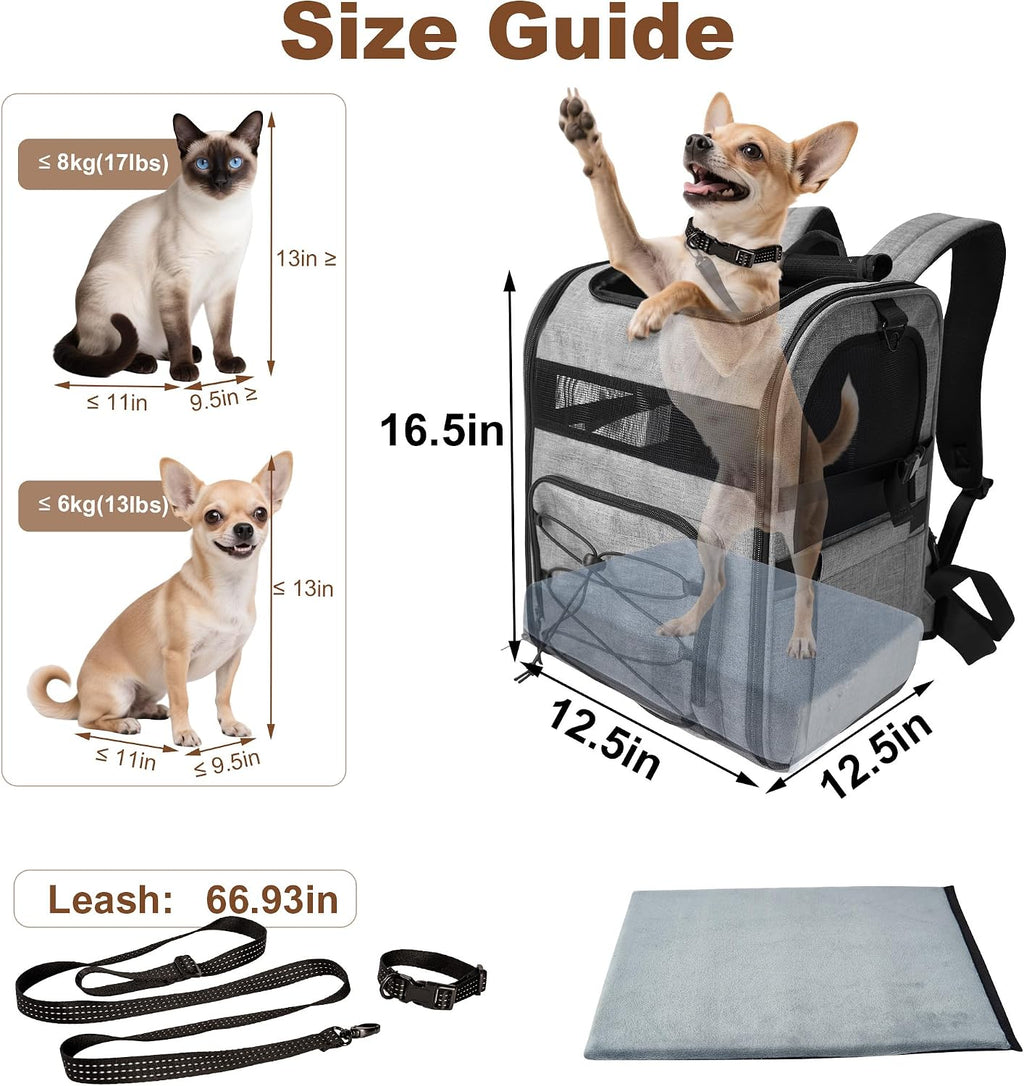 Pet Carrier Backpack for Small Dogs & Cats with Elevated Booster Pad, Grey