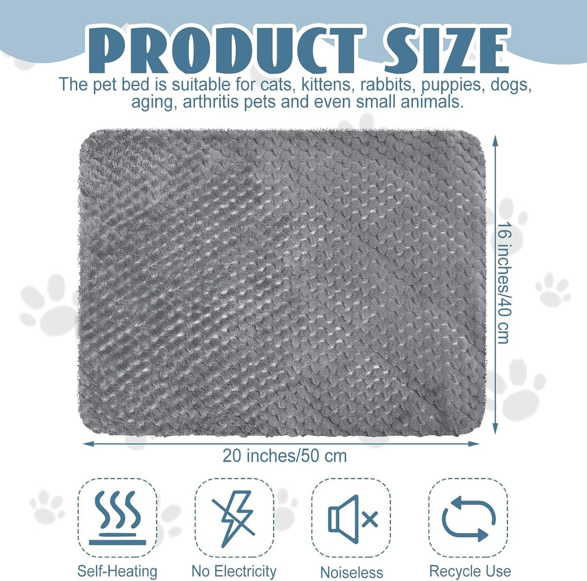 Drydiet 4 Pcs Self Heating Cat Pad Self Warming Cat Bed 16x20 in, Gray