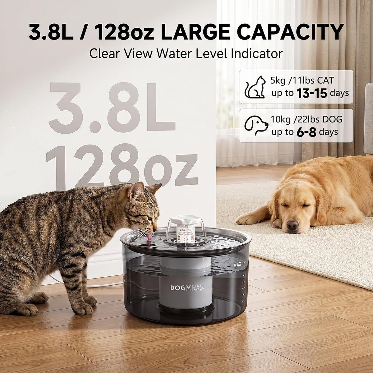 Cat Water Fountain Wastewater Separation 3.8L/128oz Dog Water Fountain