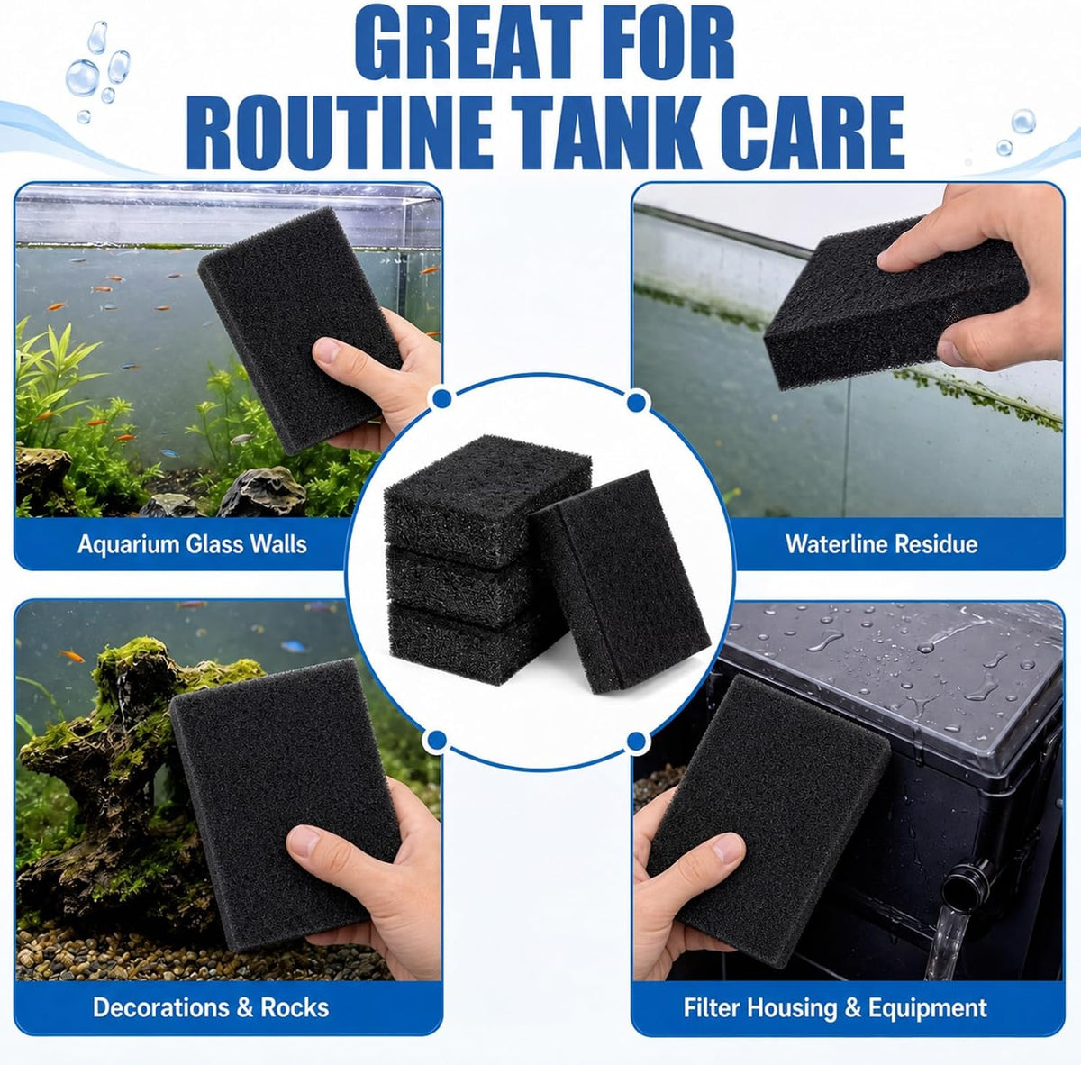 24 Aquarium Seaweed Pad 4x6'' Double Side Cleaner Sponge, Black