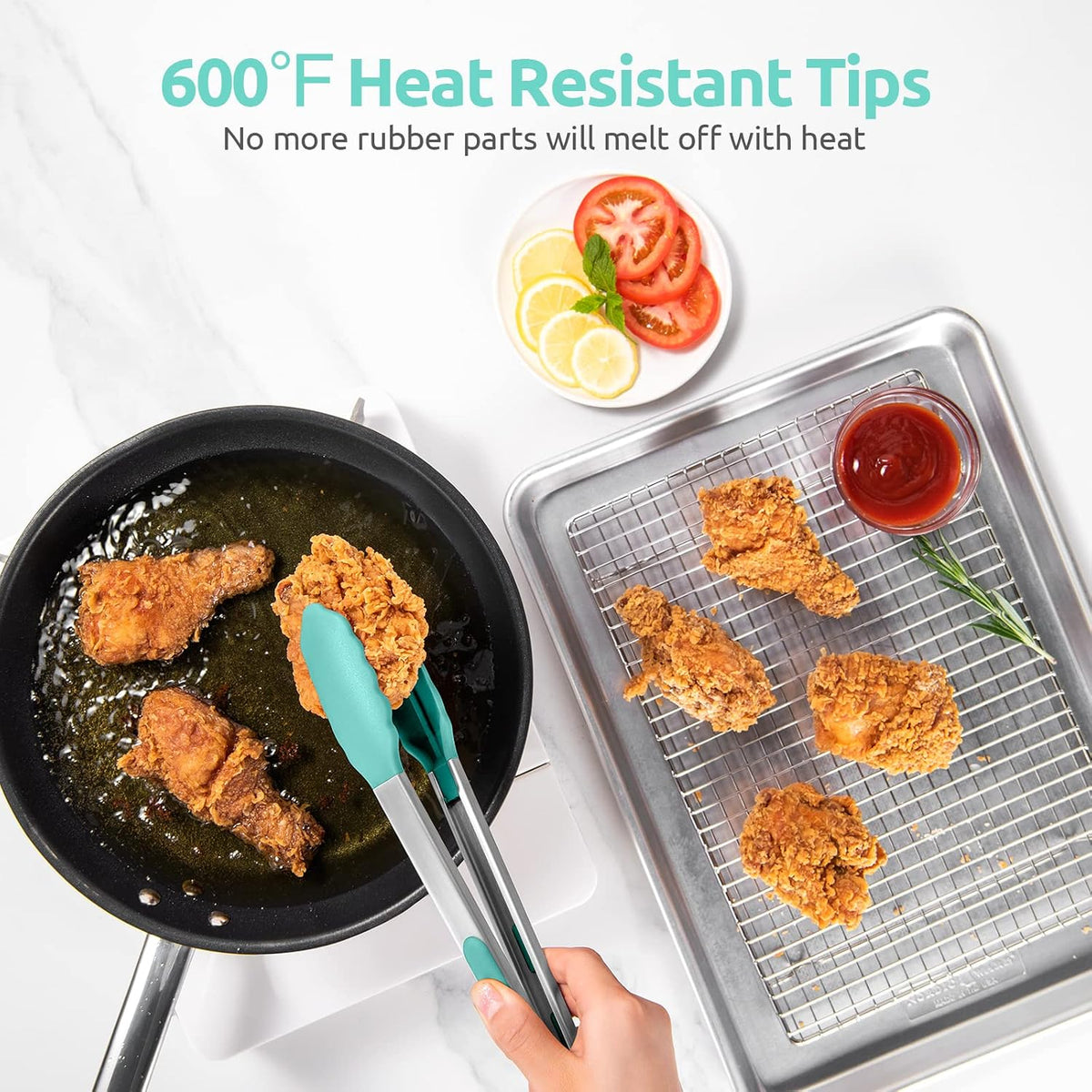 U-Taste Kitchen Tong for Cooking, 600ºF Heat-Proof Silicone, 12in/Aqua Sky