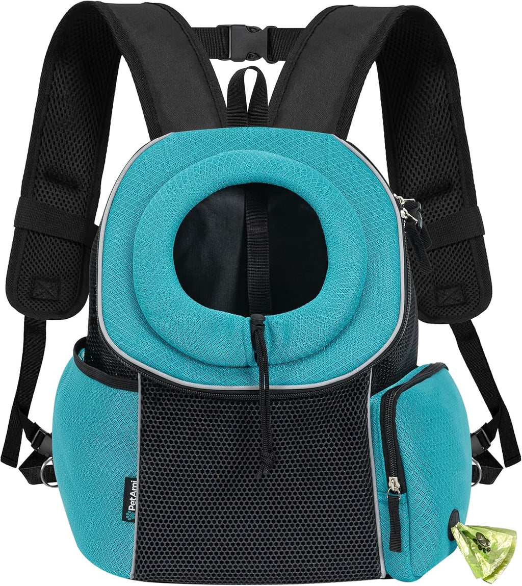 PetAmi Dog Carrier Backpack, Hands Free Front Pet Carrier, 10lbs, Teal Blue