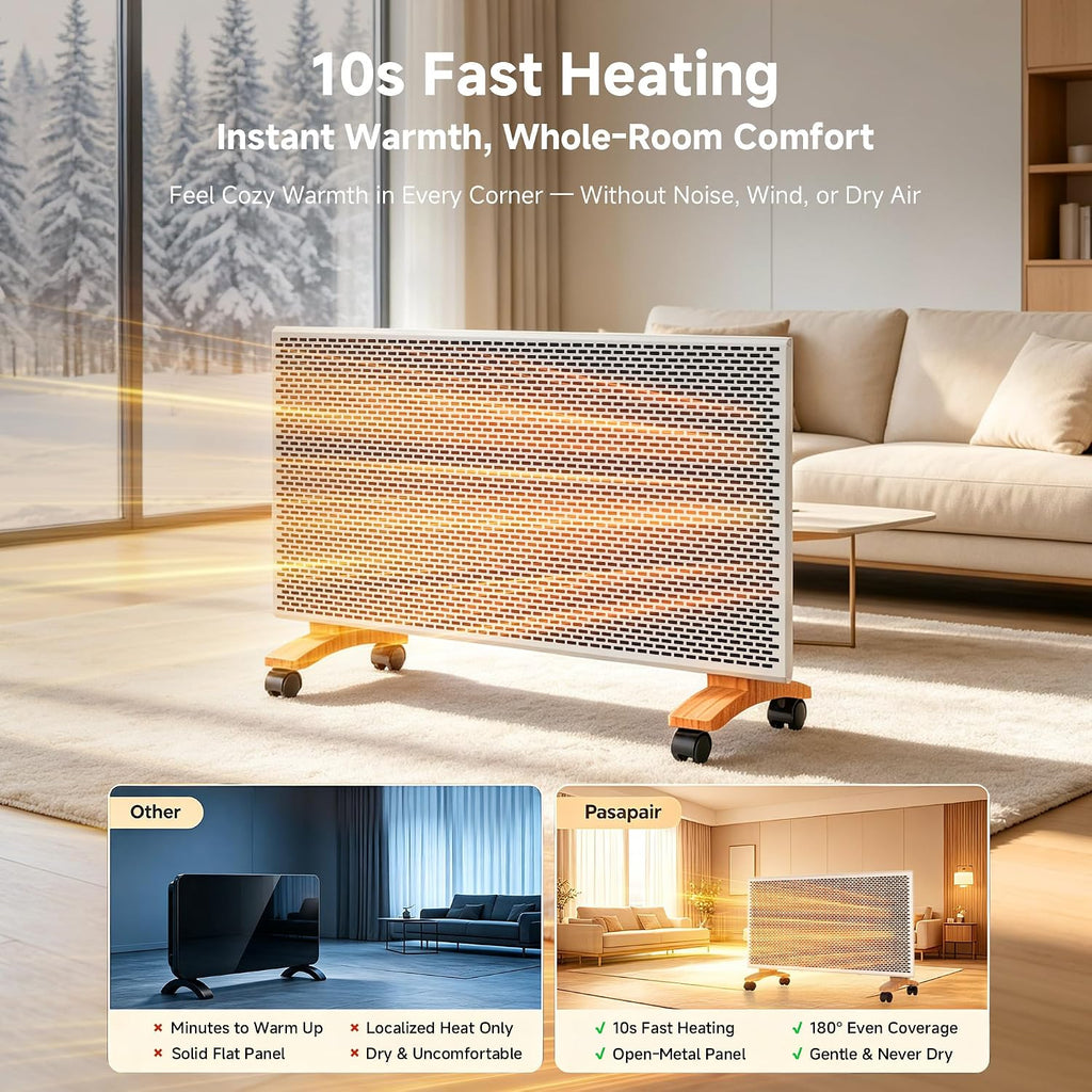 Pasapair 1500W Mica Panel Space Heater, WiFi App & Alexa, Wall or Floor