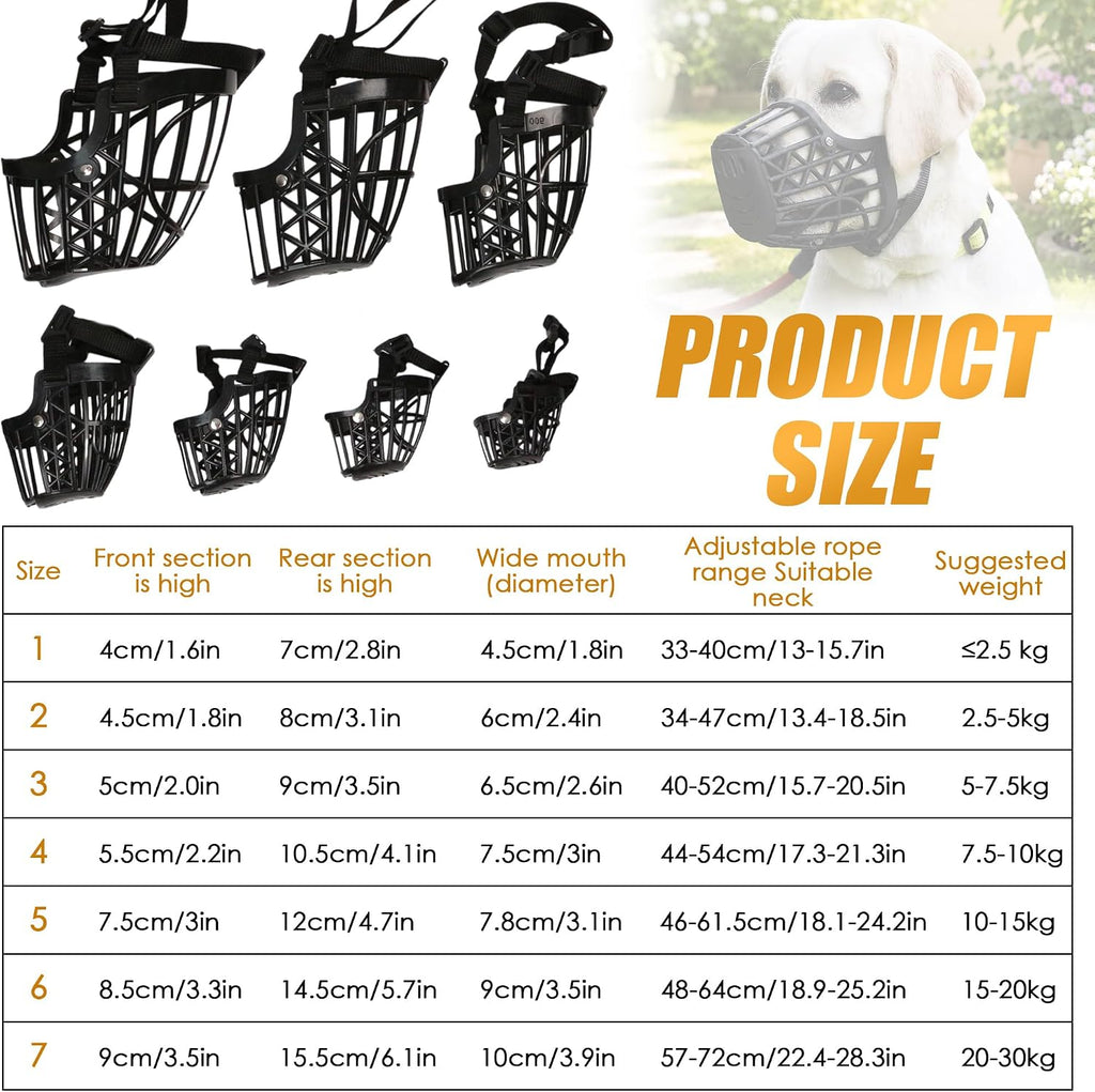 7PCS Dog Basket Muzzle Set, Anti Biting Barking Chewing Licking Scavenging, Adjustable Breathable Muzzles Kit, Comfortable Pet Mouth Care Cover Mesh Cage for Small, Medium, Large & Extra Dogs