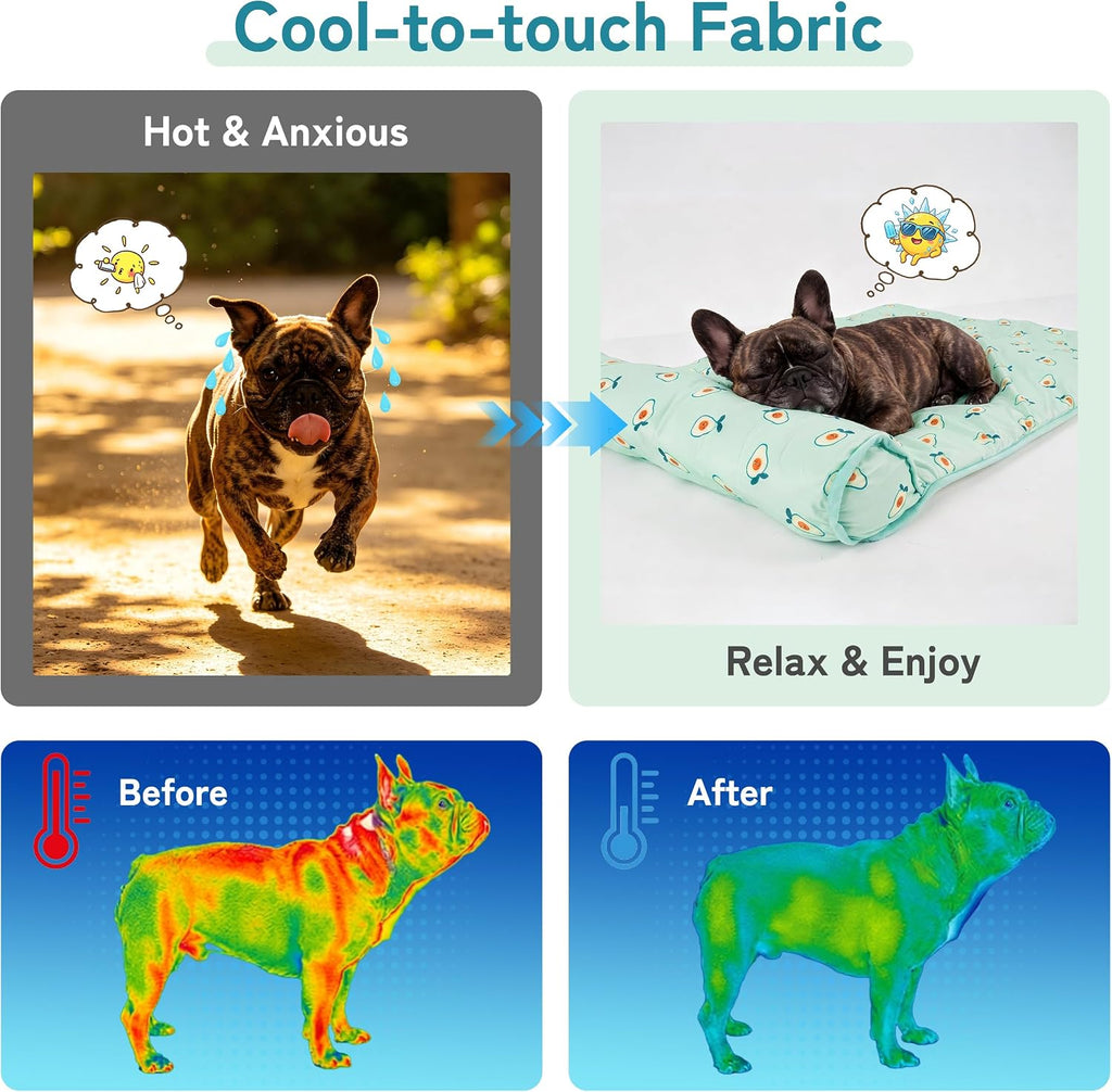 PUMYPOREITY Cooling Dog Bed, Pet Cooling Mat with Pillow, Ice Silk Cooling Dog Blanket, Self Cooling Pad for Cat,Dog, Washable Summer Pet Mat for Kennel, Crates, Sofa, Floor, Green, L