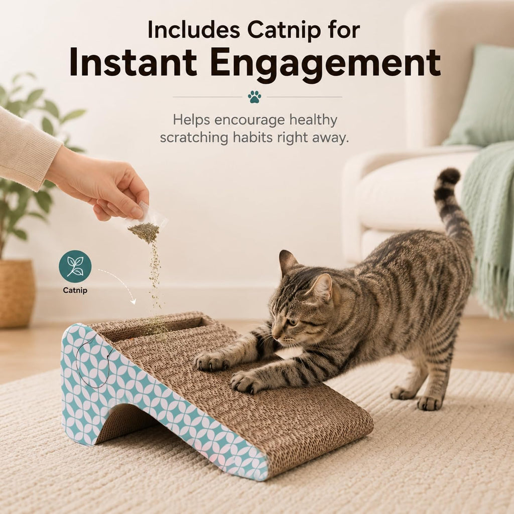 PrimePets Cardboard Cat Scratcher Ramp with Ball, 2 Sizes Cat Scratch Pads