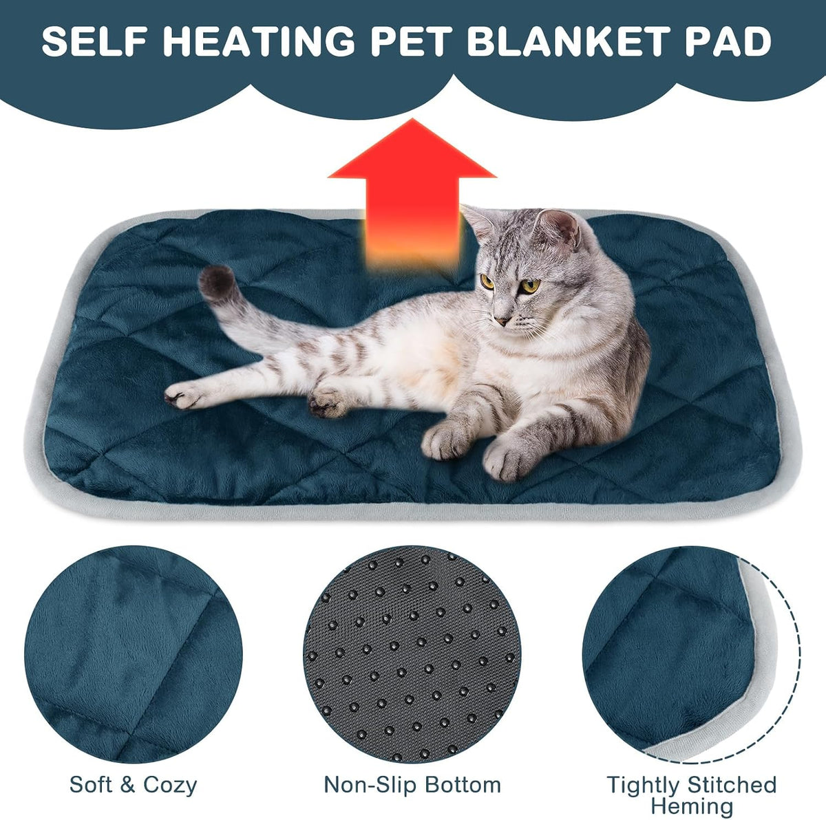 4 Pack Self Heating Cat Pad Self Warming Dog Mat, 16 x 20 Inch, Dark Blue