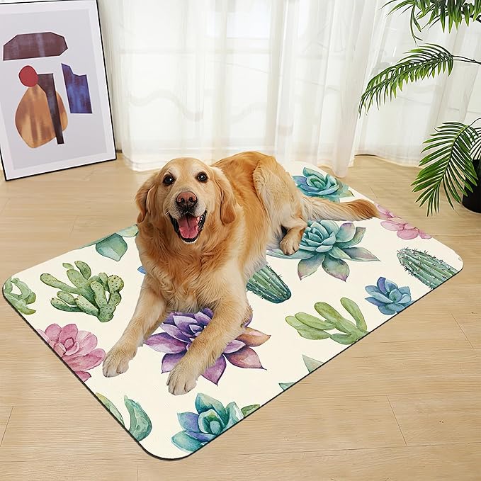 Cactus Flower Pet Feeding Mat for Floors–Christmas Stocking Absorbent Quick Dry - Image 7
