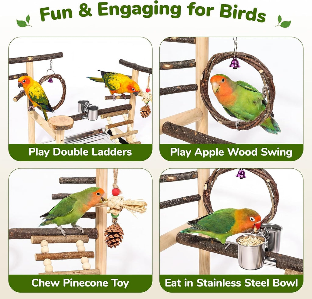 Bird Playground Wooden Parrot Stand for Small to Medium Birds