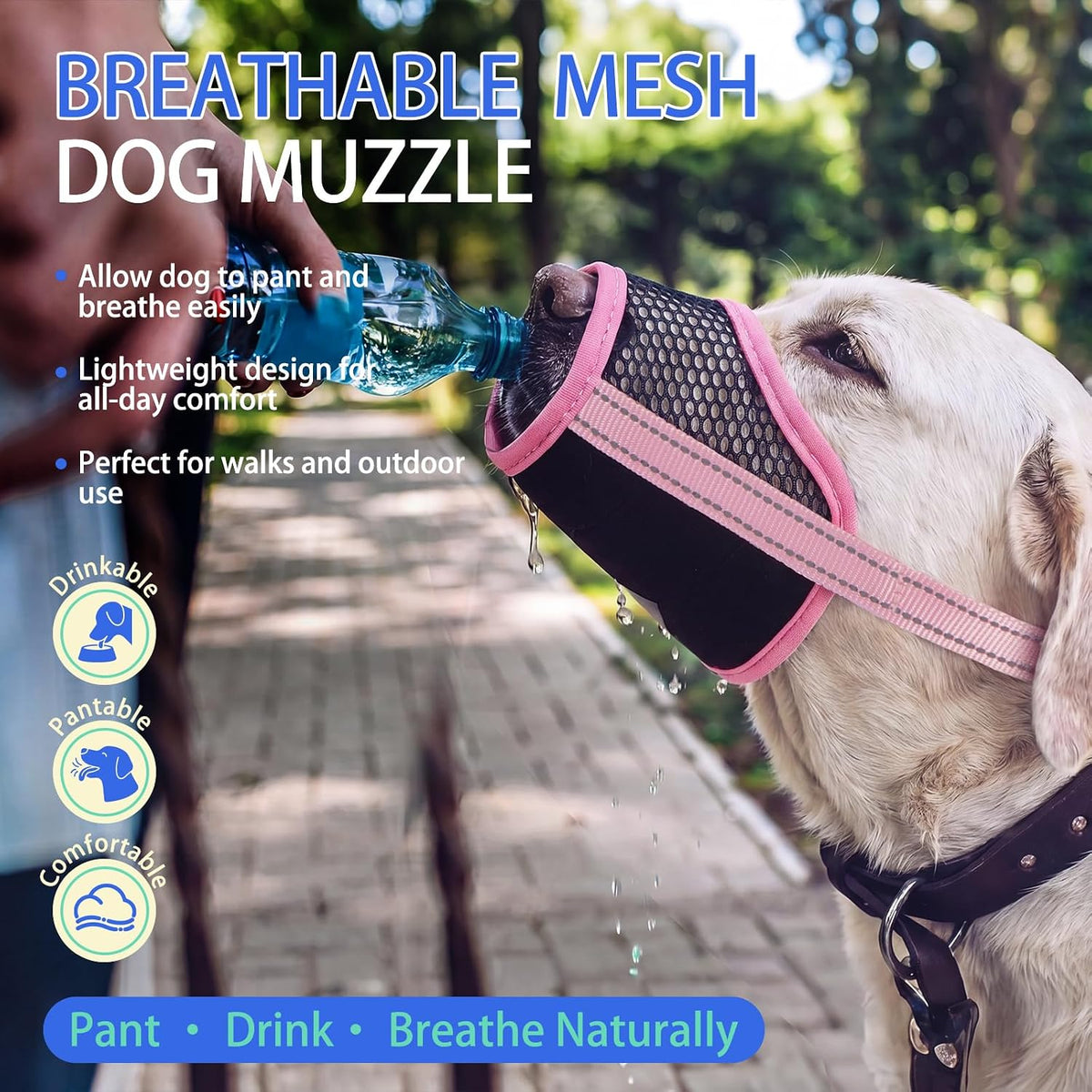MIGOHI 2 Pack Dog Muzzle for Large Dogs,Soft Breathable Mesh Muzzle,Pink,L