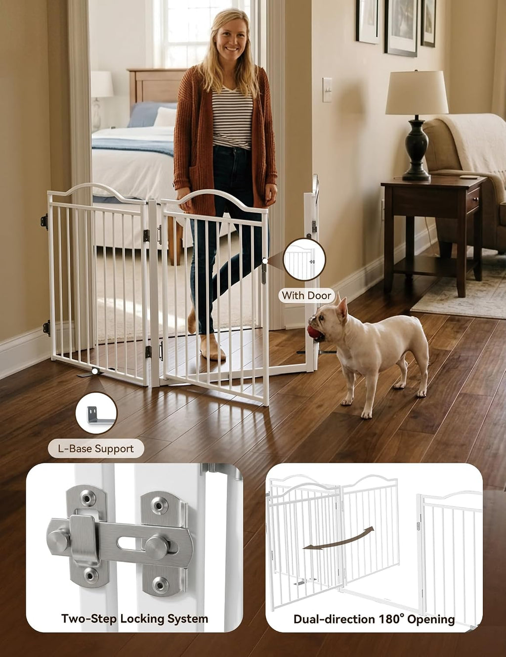 No Pawblems Metal Freestanding Foldable Dog Gate with Door, 30'' Tall