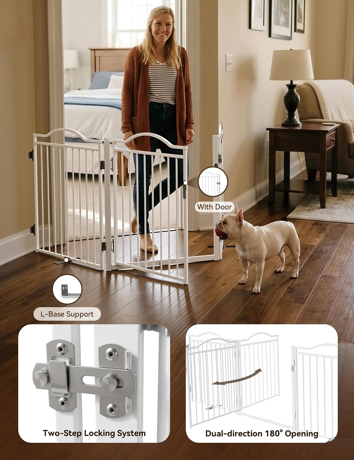 No Pawblems Metal Freestanding Foldable Dog Gate with Door, 30'' Tall