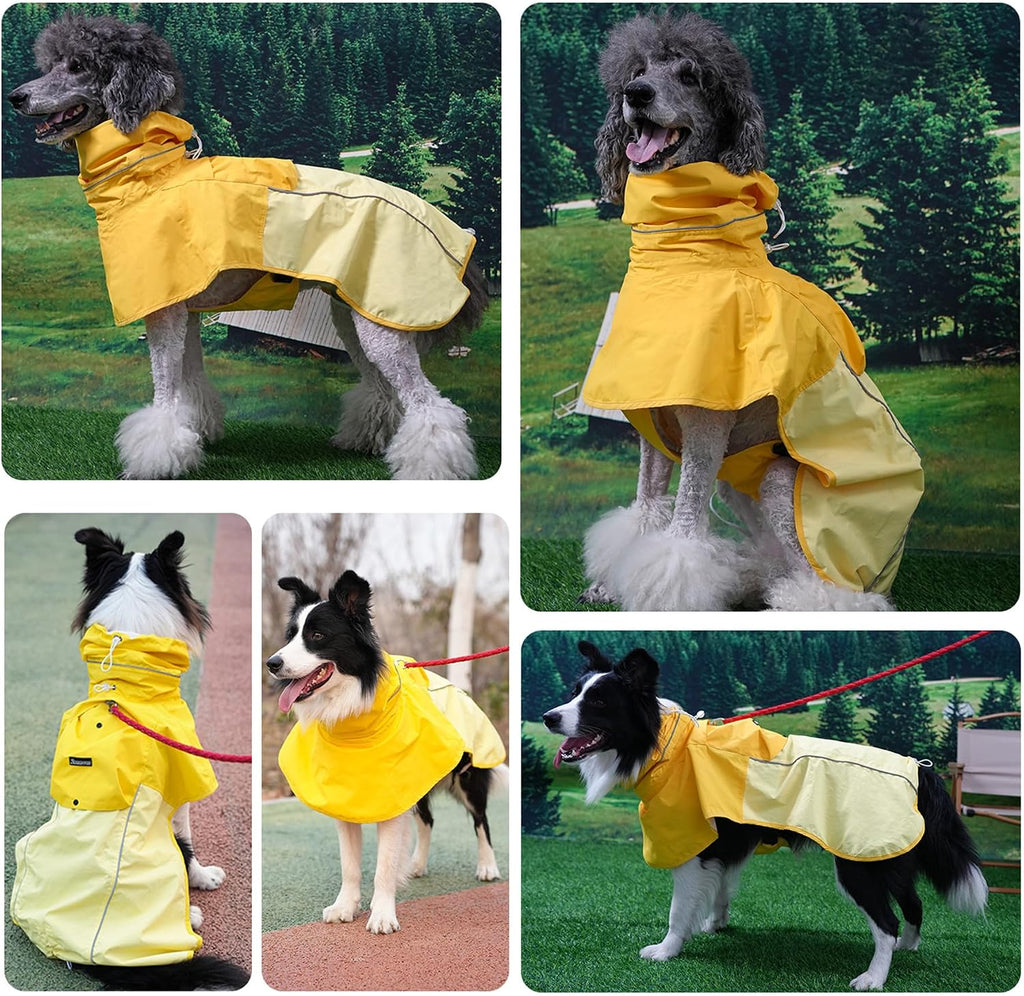 MAMORE Dog Raincoat, Waterproof Rain Jacket for Small Medium Large Dogs, Windproof Reflective Adjustable Breathable Pet Rain Coat with Storage Pocket and Leash Holes (Mineral Yellow, Large)